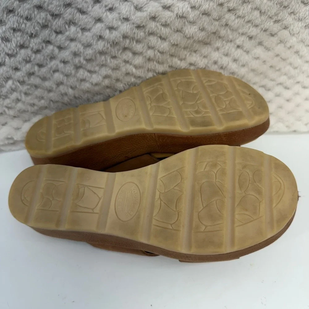 Kork-Ease K66057 Platform Slide Sandals Womens 6 Brown Leather Toe Loop Wedge